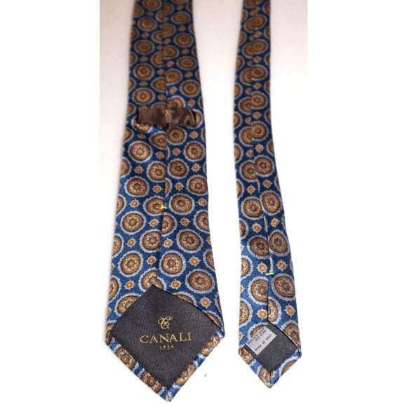 Canali Silk Tie Blue Gold Medallion Geometric Classic Luxury Old Money - Picture 2 of 6